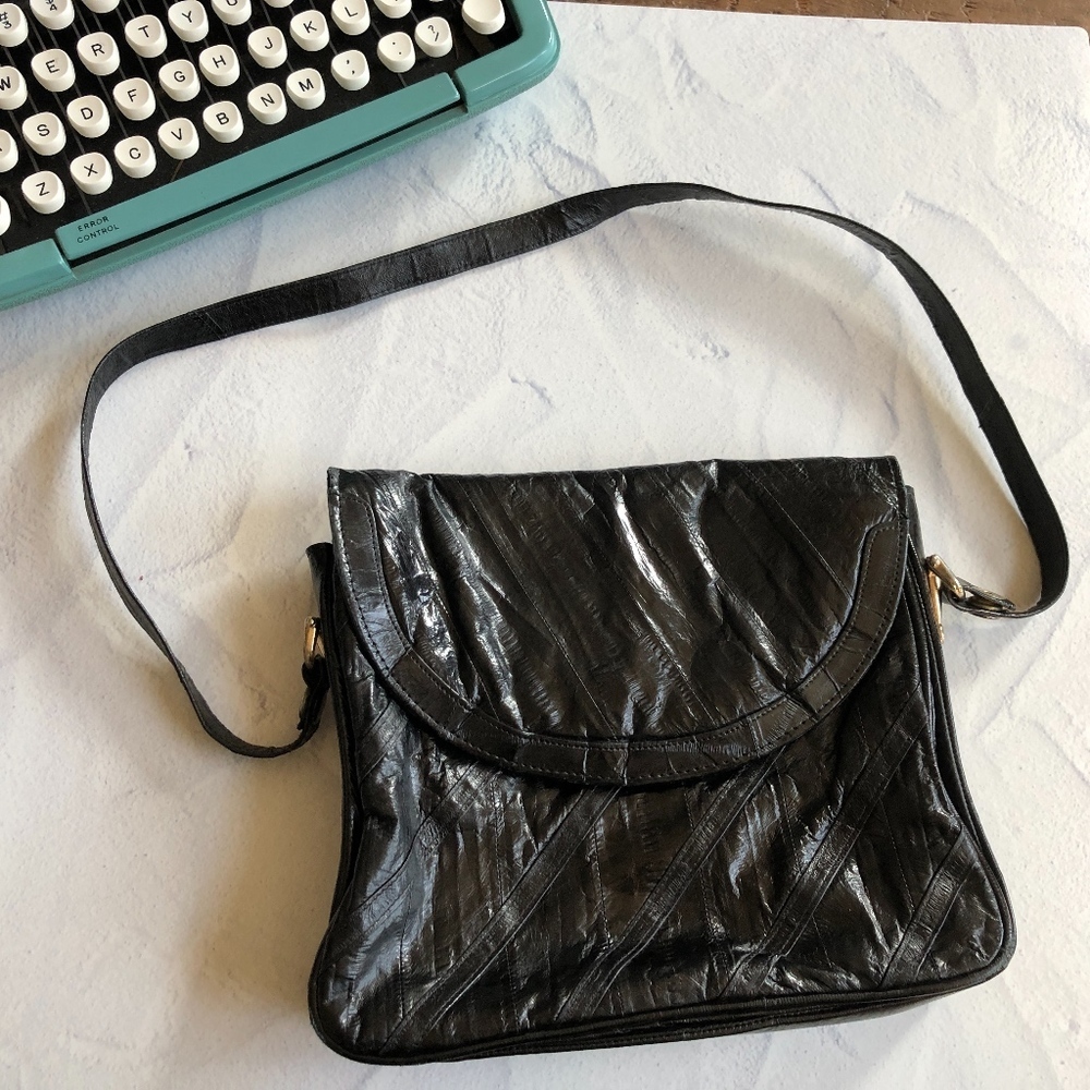 Vintage Black Eel Skin Shoulder Bag